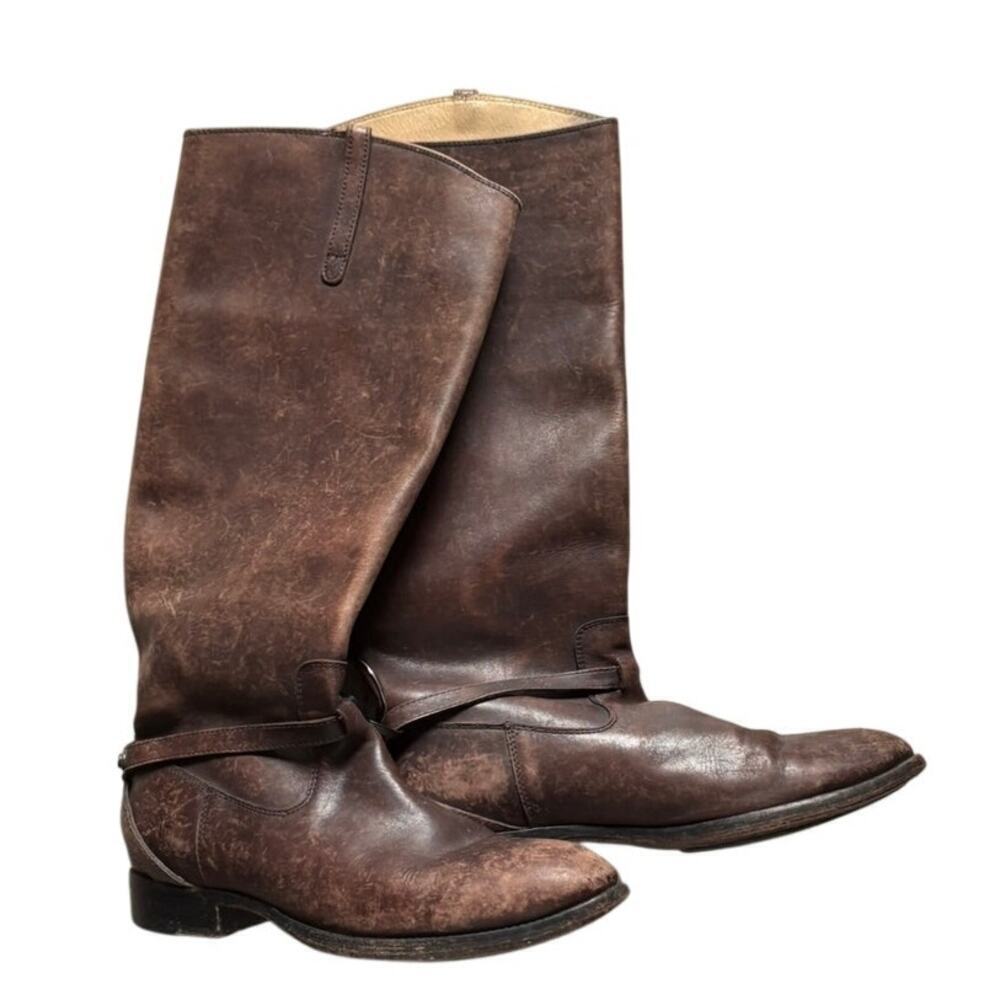 Vintage Frye Tall Brown Leather Tumbled Riding Boots USA Made Patina